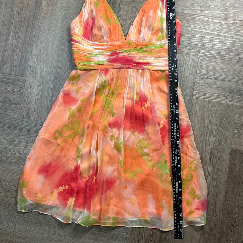Laundry by Shelli Segal 100% Silk Watercolor Floral Dress Womens 4 Orange Pink - Picture 11 of 12